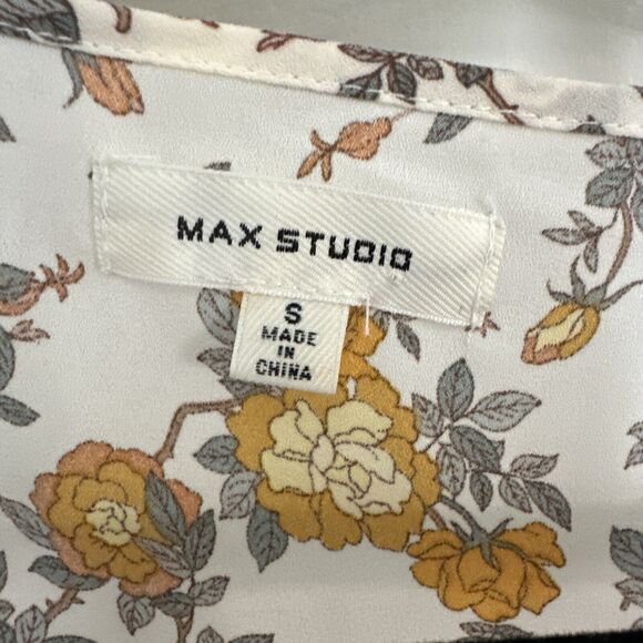 MAX STUDIO Yellow Floral Peplum Blouse Tie Waist Flutter Sleeve Womens S - Picture 2 of 13
